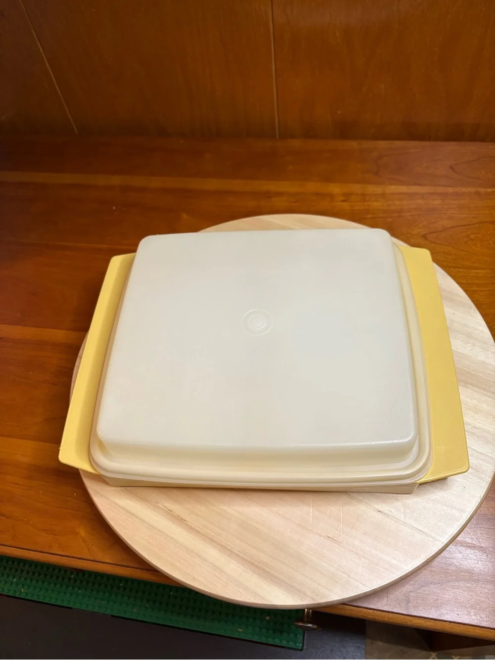 vintage Tupperware Harvest Gold deviled egg keeper and carrier set (model #723).